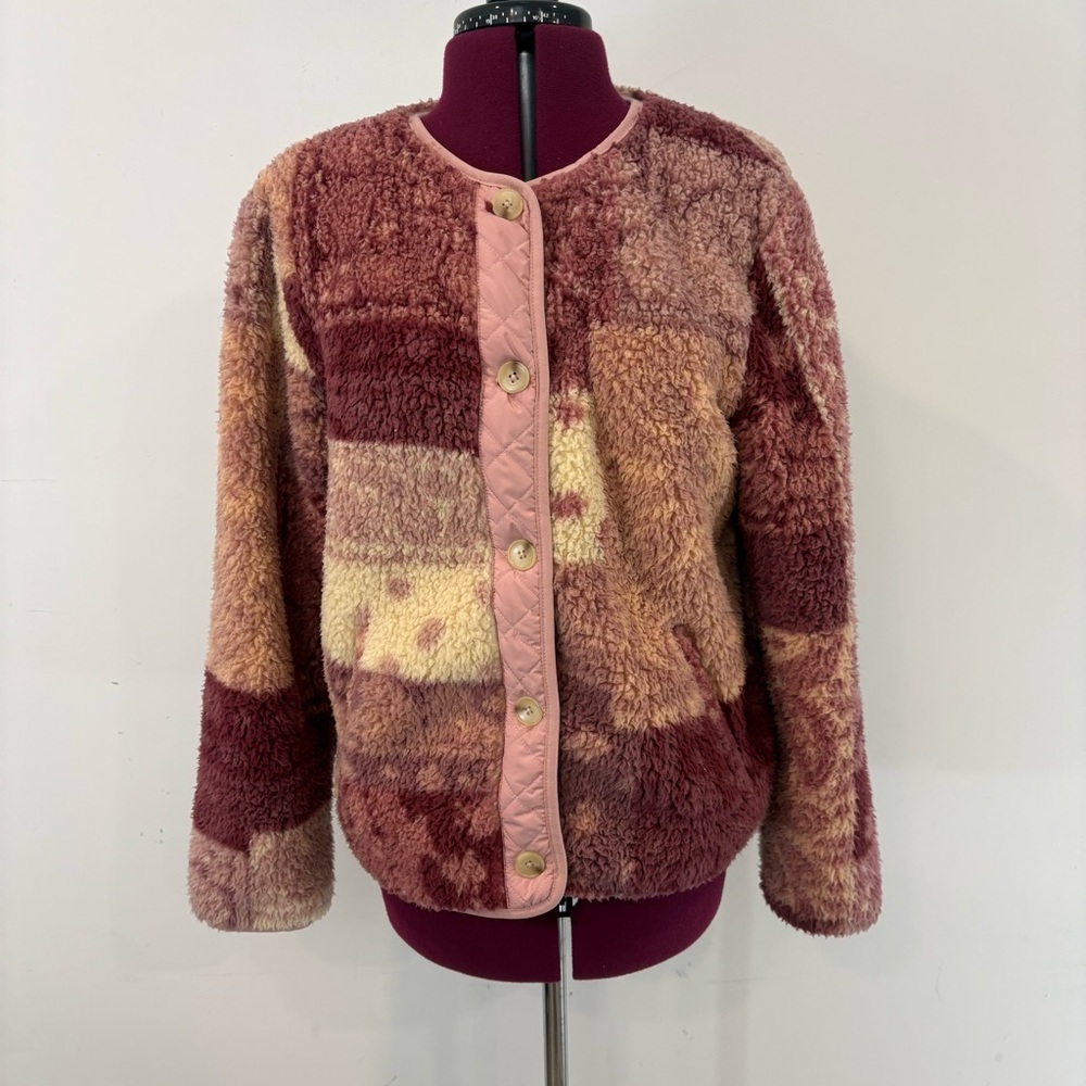 Lucky Brand Patchwork Teddy Jacket - Pink and Brown